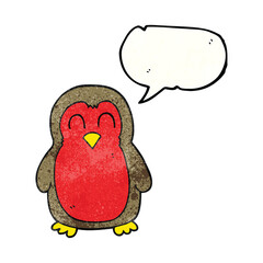 freehand speech bubble textured cartoon christmas robin