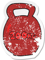retro distressed sticker of a cartoon 200kg kettle bell
