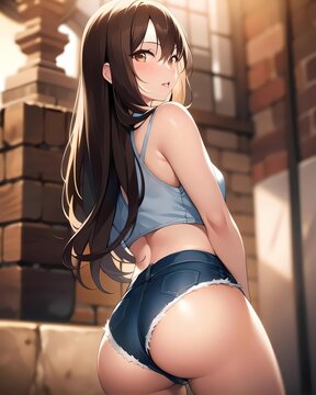beautiful brunette anime girl - Generative AI