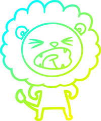 cold gradient line drawing of a cartoon angry lion
