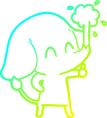 cold gradient line drawing of a cute cartoon elephant spouting water