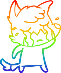 rainbow gradient line drawing of a crying fox cartoon