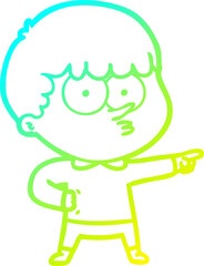 cold gradient line drawing of a cartoon pointing boy