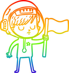 rainbow gradient line drawing of a cartoon astronaut woman
