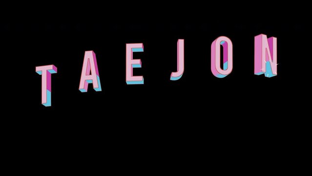 Bright letters jump merrily in the inscription TAEJON Big city. Retro. Alpha channel black. Looped from frame 120 to 240, Alpha BW at the end
