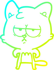 cold gradient line drawing of a bored cartoon cat