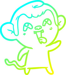 cold gradient line drawing of a crazy cartoon monkey