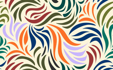 Hand drawn abstract seamless pattern colorful minimalist vector curved line ornamental decorative pattern wallpaper texture background