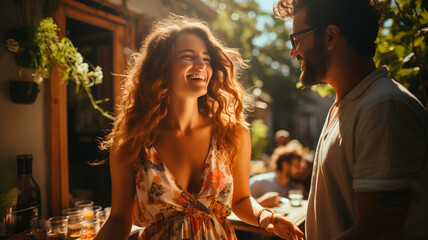 Fototapeta premium young beautiful couple in love enjoying a romantic evening at the bar.