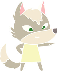 friendly flat color style cartoon wolf