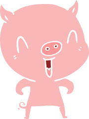 happy flat color style cartoon pig