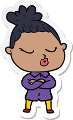 sticker of a cartoon calm woman