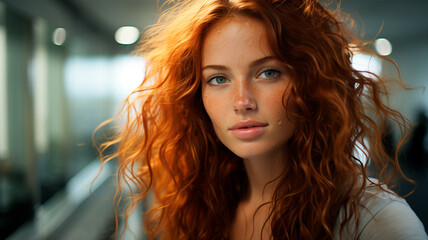 portrait of a beautiful red - haired girl in the evening.