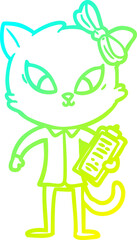 cold gradient line drawing of a cartoon cat