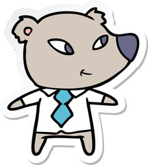 sticker of a cute cartoon bear in office clothes