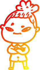 warm gradient line drawing of a cartoon woman