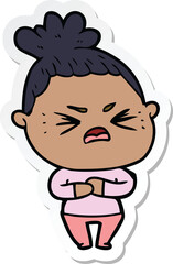 sticker of a cartoon angry woman
