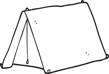 freehand drawn black and white cartoon tent
