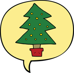 cartoon christmas tree with speech bubble