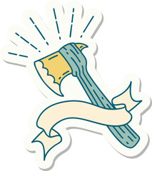 sticker of a tattoo style hatchet axe