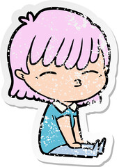 distressed sticker of a cartoon woman