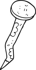 freehand drawn black and white cartoon old bent nail