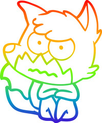 rainbow gradient line drawing of a cartoon annoyed fox