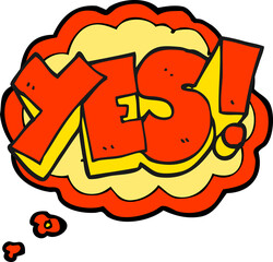 freehand drawn thought bubble cartoon yes symbol
