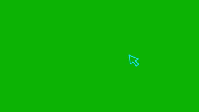Animated blue symbol of mouse cursor. Arrow moves out and clicks. Icon in sketch style. Hand drawn vector illustration isolated on green background.