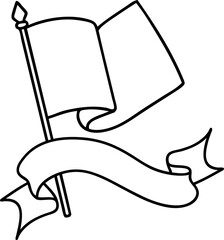 traditional black linework tattoo with banner of a flag