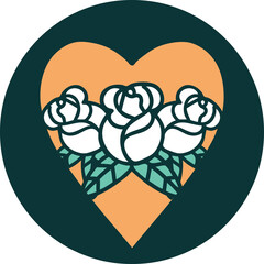 iconic tattoo style image of a heart and flowers