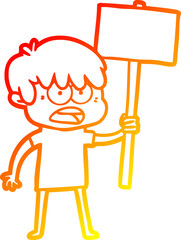 warm gradient line drawing of a worried cartoon boy
