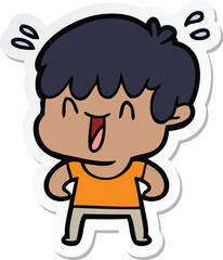 sticker of a cartoon laughing boy