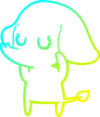 cold gradient line drawing of a cute cartoon elephant