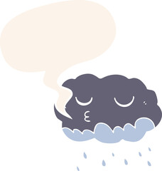 cartoon rain cloud with speech bubble in retro style