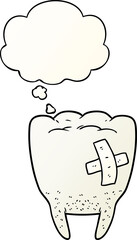 cartoon bad tooth with thought bubble in smooth gradient style