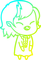 cold gradient line drawing of a cartoon laughing vampire girl