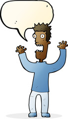 cartoon terrified man with speech bubble