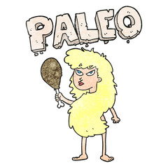 freehand textured cartoon woman on paleo diet