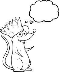 freehand drawn thought bubble cartoon mouse wearing crown