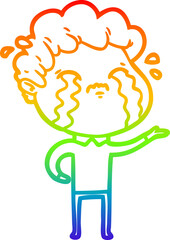 rainbow gradient line drawing of a cartoon man crying