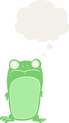 cartoon staring frog with thought bubble in retro style