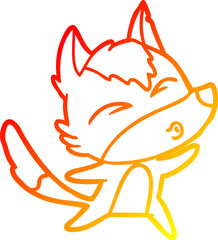 warm gradient line drawing of a cartoon wolf howling