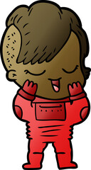 happy cartoon girl in space suit