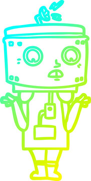 recommend clip art: cold gradient line drawing of a cartoon robot shrugging