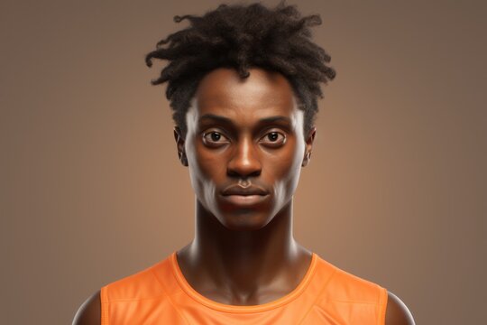 A picture of a man with dreadlocks wearing an orange shirt. This image can be used to depict a stylish and fashionable individual with a unique sense of style.