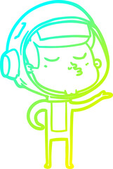 cold gradient line drawing of a cartoon confident astronaut