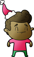 happy hand drawn gradient cartoon of a man wearing santa hat