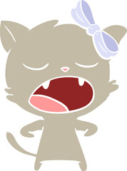 Obraz premium flat color style cartoon yawning cat