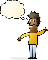 cartoon happy man with thought bubble